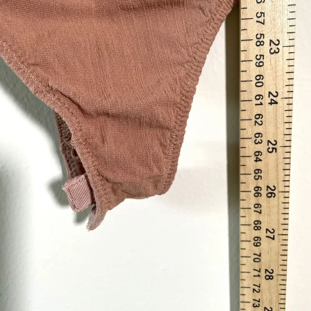 Free People Shes A Catch Bodysuit Top Sz S Nude Square Neck Sheer Back Stretch